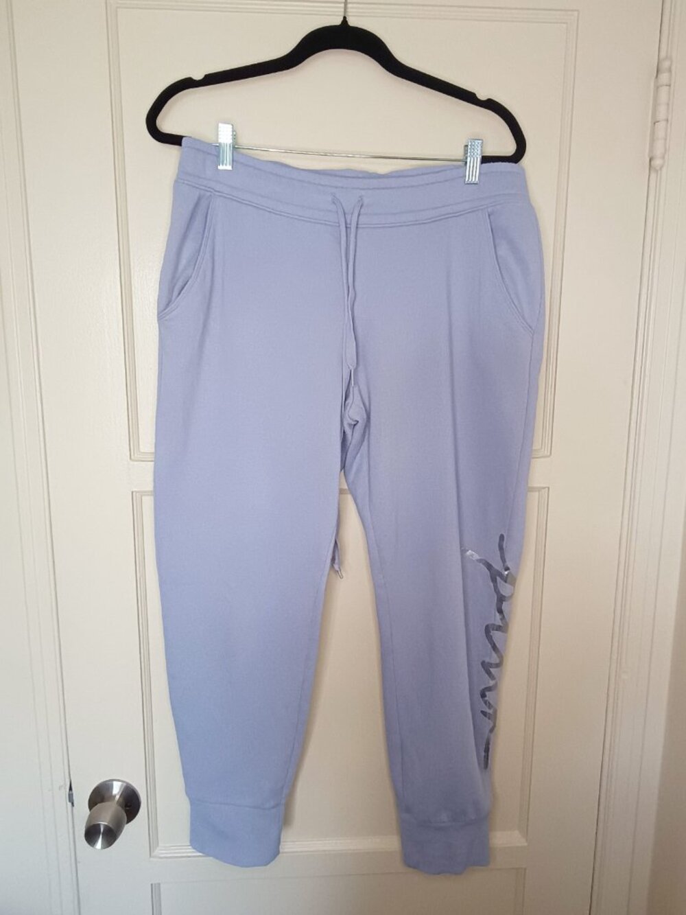 PINK Victoria's Secret Light Blue Jogger Sweatpants Women's L Large Silver Logo